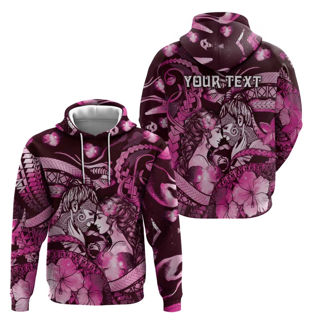 Personalised Maori Romantic Valentine Hoodie The Hongi Kiss Pink Galaxy