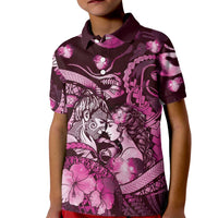 Personalised Maori Romantic Valentine Kid Polo Shirt The Hongi Kiss Pink Galaxy