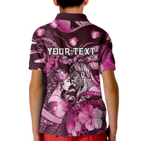 Personalised Maori Romantic Valentine Kid Polo Shirt The Hongi Kiss Pink Galaxy