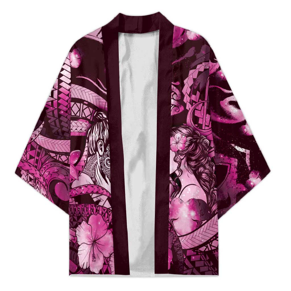 Personalised Maori Romantic Valentine Kimono The Hongi Kiss Pink Galaxy