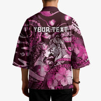 Personalised Maori Romantic Valentine Kimono The Hongi Kiss Pink Galaxy