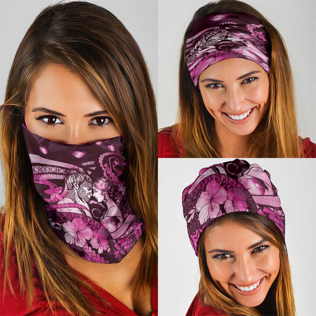 Maori Romantic Valentine Neck Gaiter The Hongi Kiss Pink Galaxy