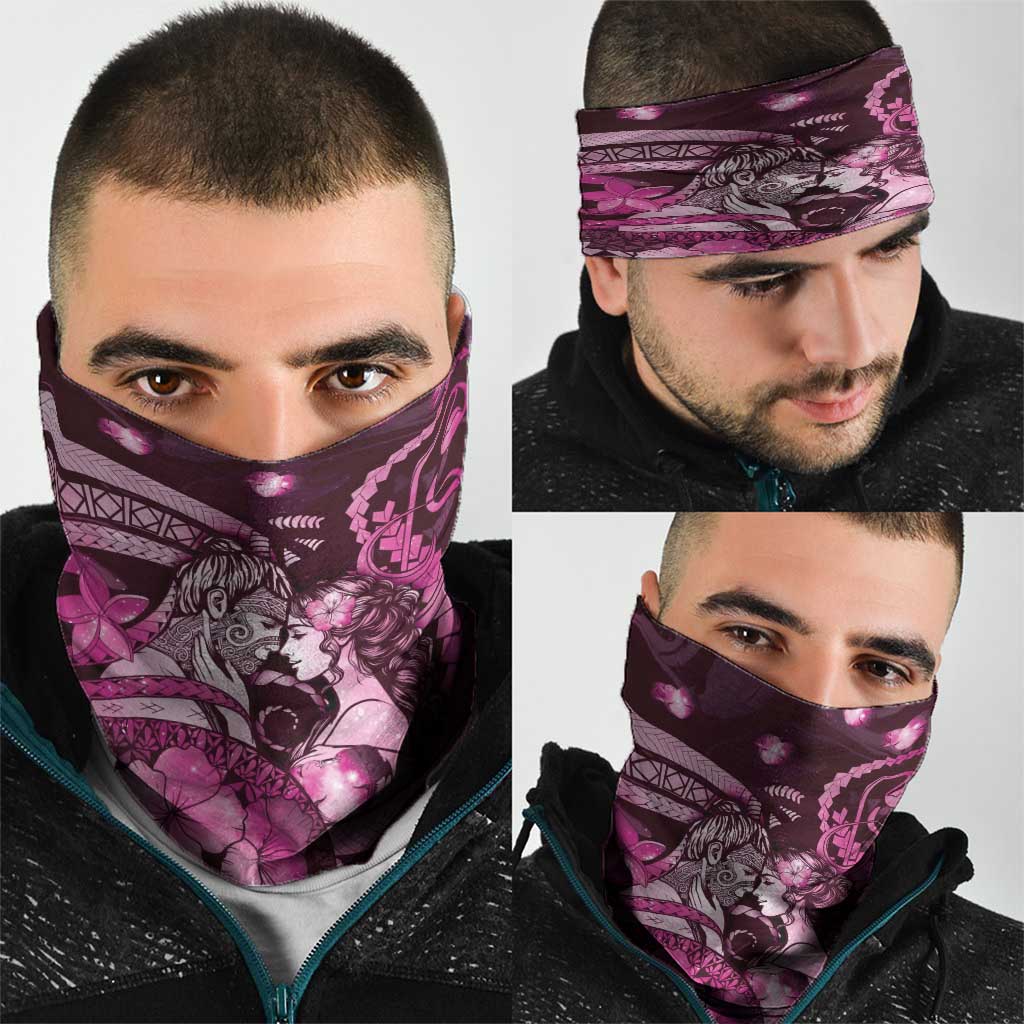 Maori Romantic Valentine Neck Gaiter The Hongi Kiss Pink Galaxy
