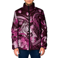 Personalised Maori Romantic Valentine Padded Jacket The Hongi Kiss Pink Galaxy