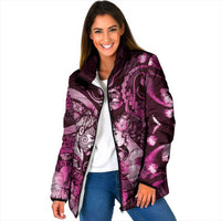 Personalised Maori Romantic Valentine Padded Jacket The Hongi Kiss Pink Galaxy
