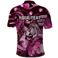 Personalised Maori Romantic Valentine Polo Shirt The Hongi Kiss Pink Galaxy