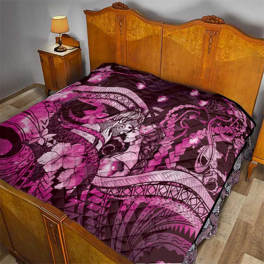 Maori Romantic Valentine Quilt The Hongi Kiss Pink Galaxy