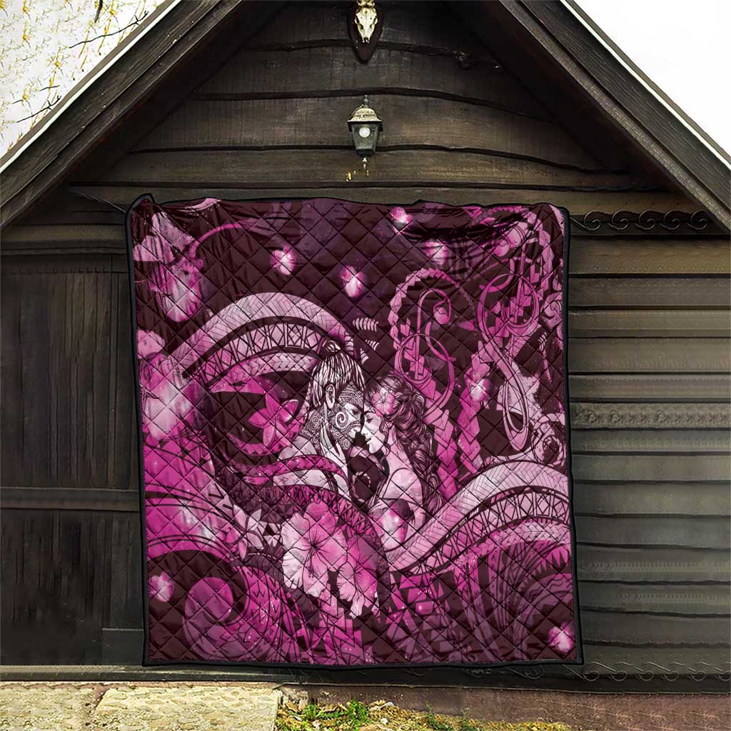 Maori Romantic Valentine Quilt The Hongi Kiss Pink Galaxy