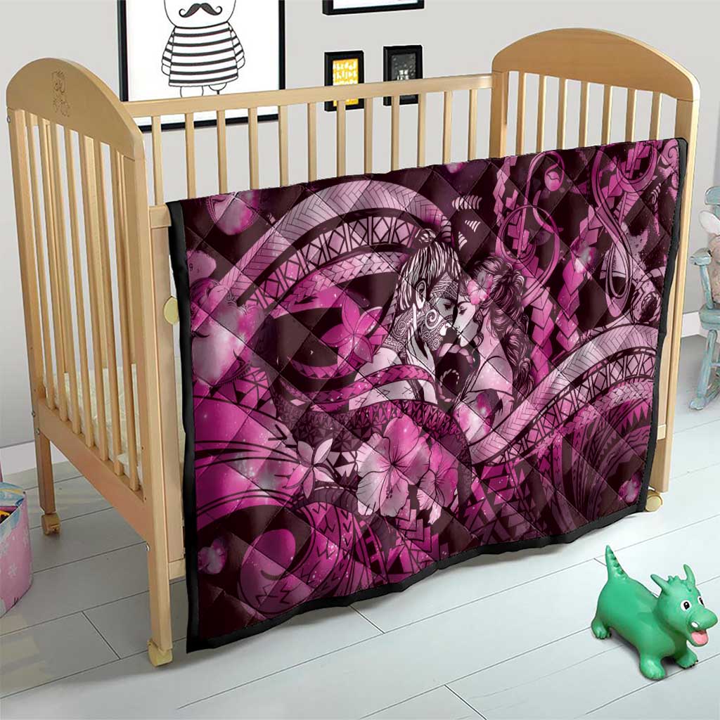 Maori Romantic Valentine Quilt The Hongi Kiss Pink Galaxy