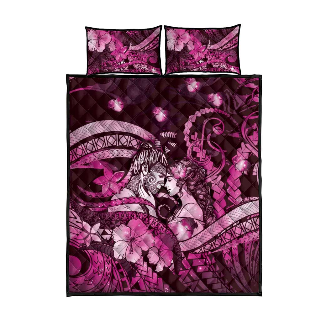 Maori Romantic Valentine Quilt Bed Set The Hongi Kiss Pink Galaxy