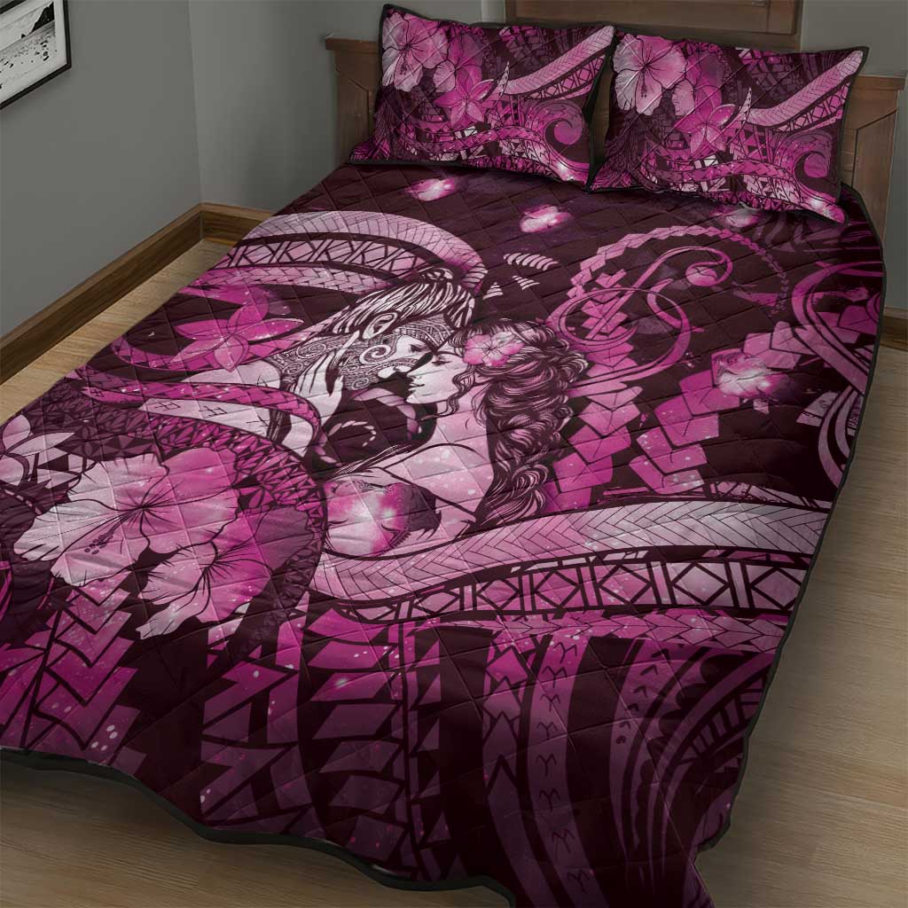 Maori Romantic Valentine Quilt Bed Set The Hongi Kiss Pink Galaxy