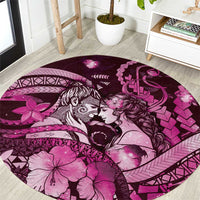 Maori Romantic Valentine Round Carpet The Hongi Kiss Pink Galaxy