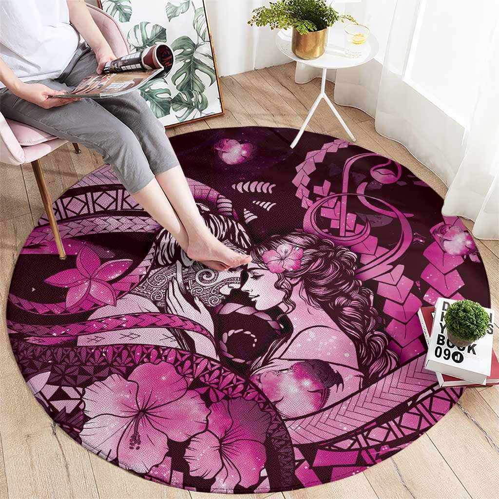 Maori Romantic Valentine Round Carpet The Hongi Kiss Pink Galaxy