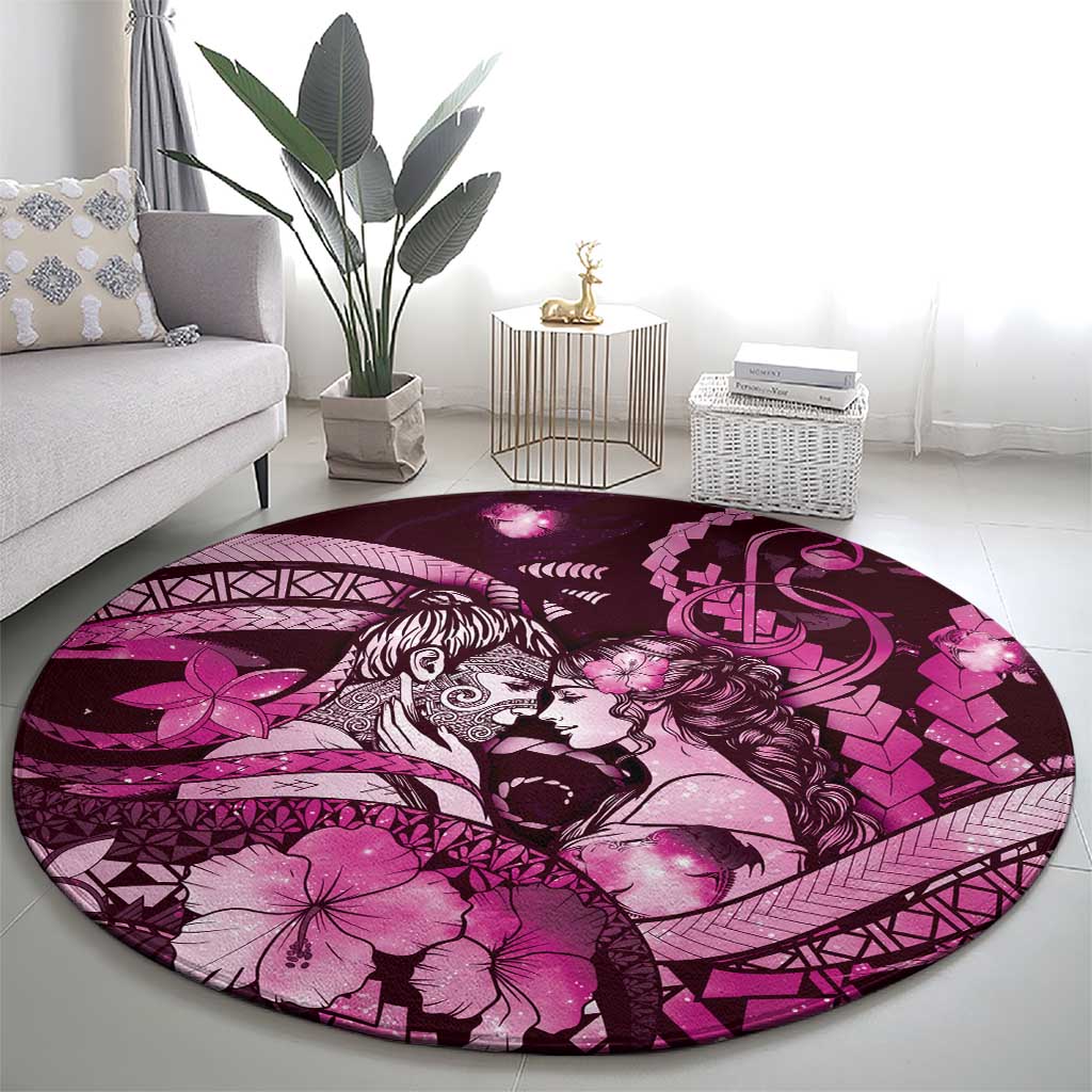 Maori Romantic Valentine Round Carpet The Hongi Kiss Pink Galaxy
