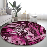 Maori Romantic Valentine Round Carpet The Hongi Kiss Pink Galaxy