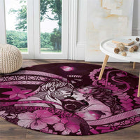 Maori Romantic Valentine Round Carpet The Hongi Kiss Pink Galaxy