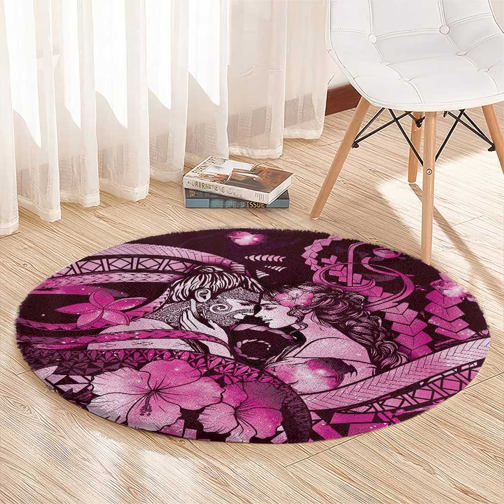 Maori Romantic Valentine Round Carpet The Hongi Kiss Pink Galaxy