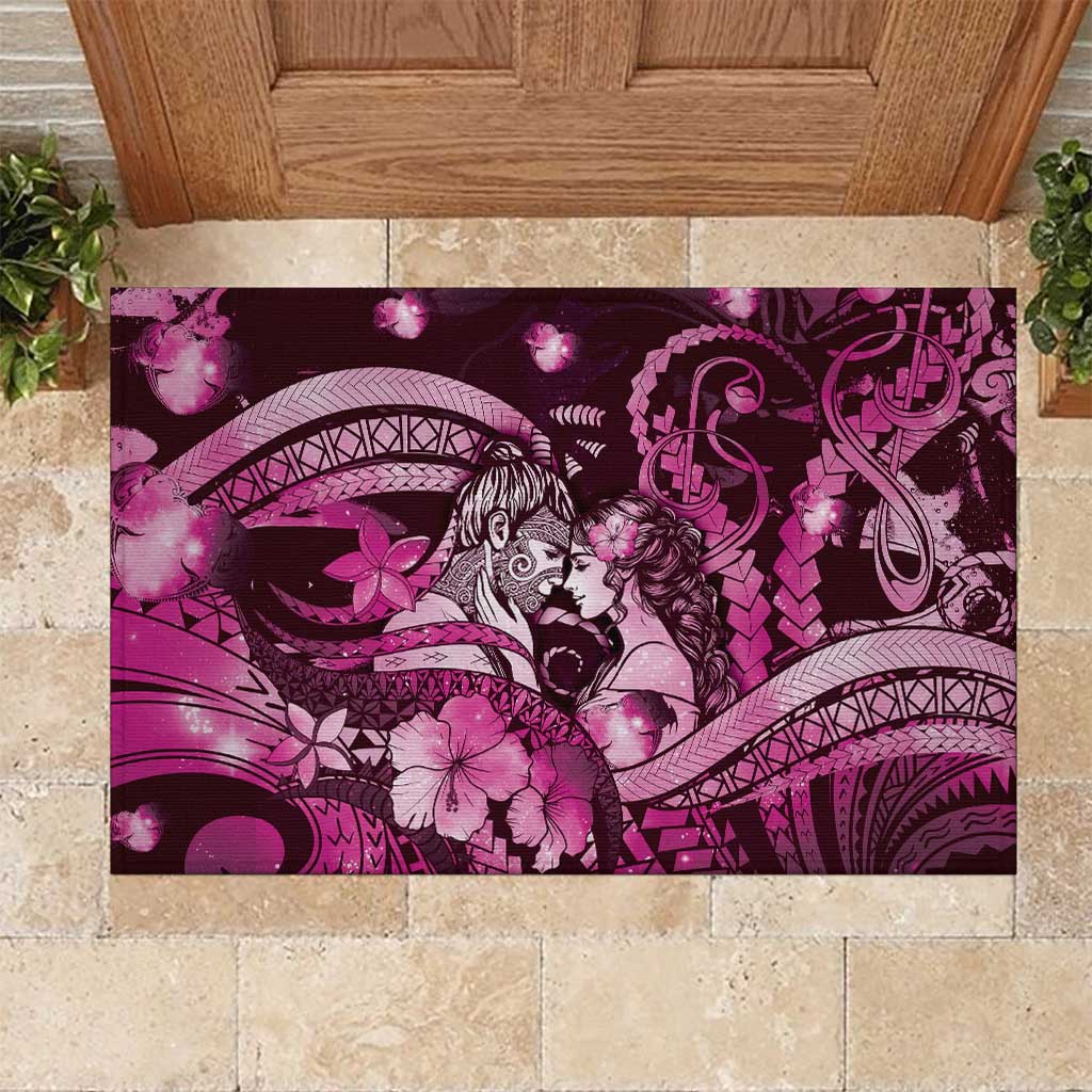 Maori Romantic Valentine Rubber Doormat The Hongi Kiss Pink Galaxy