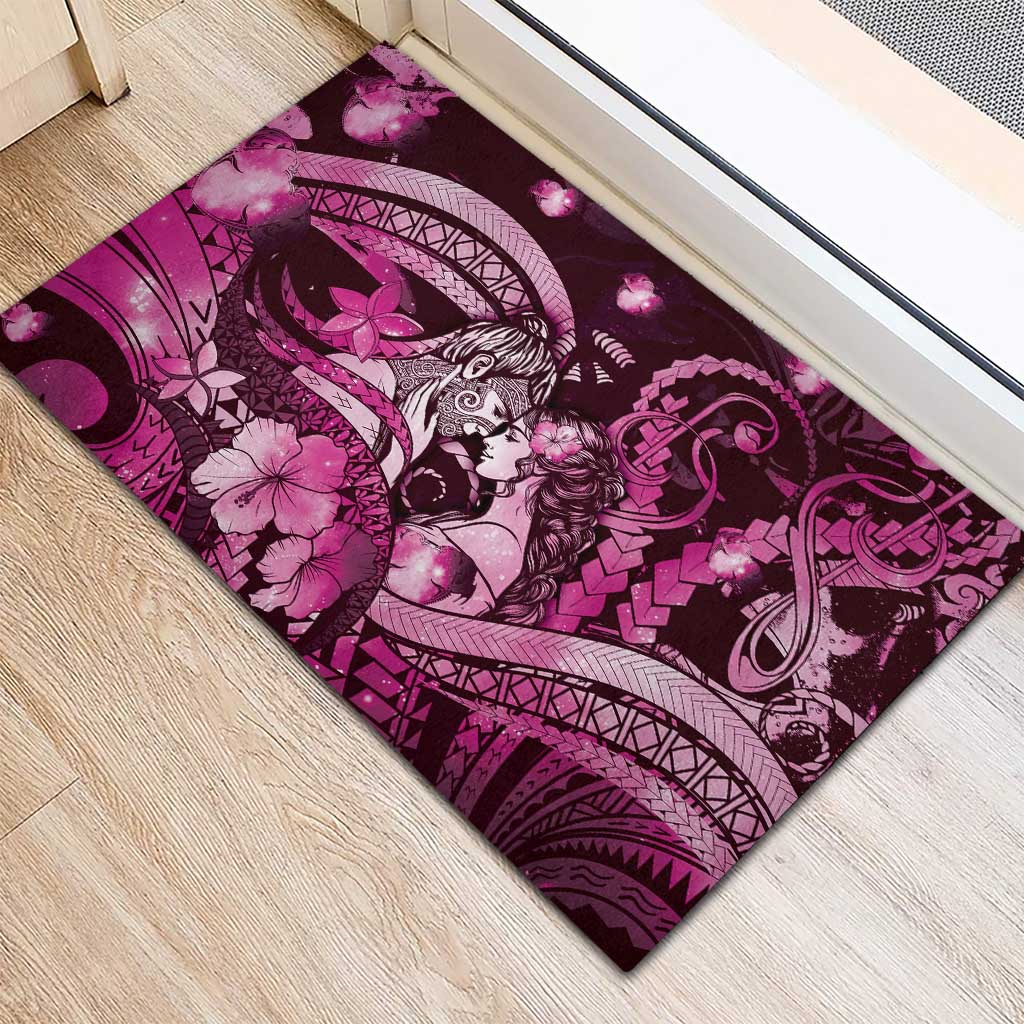 Maori Romantic Valentine Rubber Doormat The Hongi Kiss Pink Galaxy