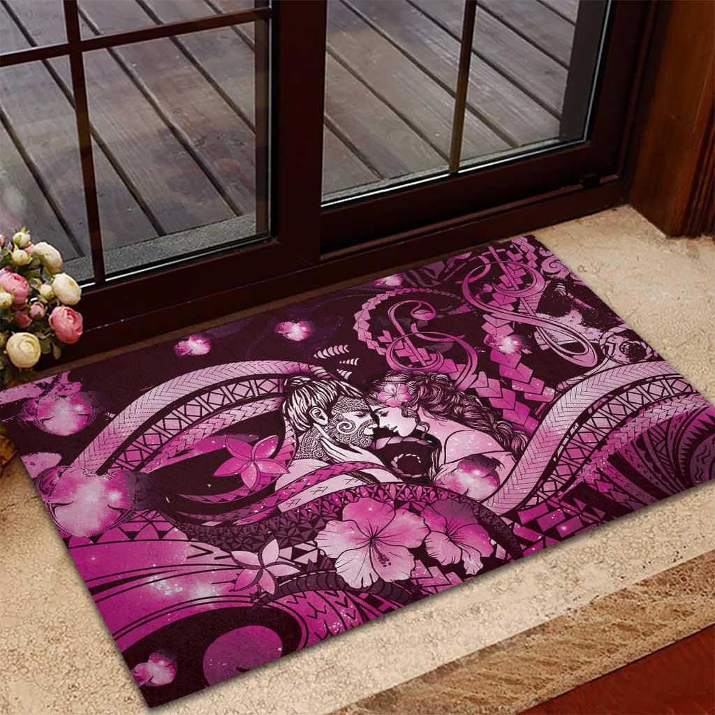 Maori Romantic Valentine Rubber Doormat The Hongi Kiss Pink Galaxy