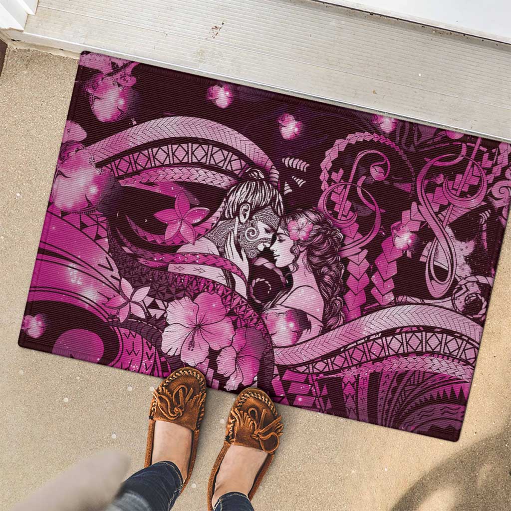 Maori Romantic Valentine Rubber Doormat The Hongi Kiss Pink Galaxy