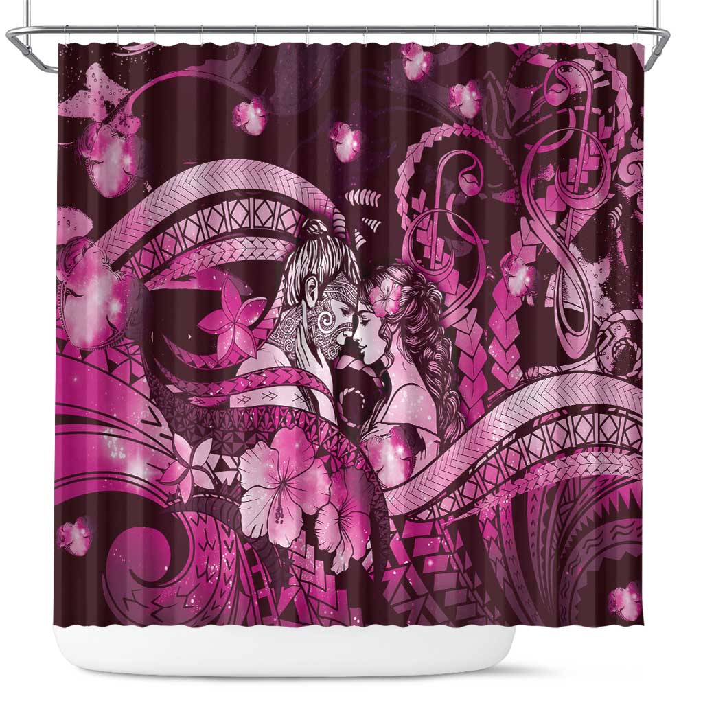 Maori Romantic Valentine Shower Curtain The Hongi Kiss Pink Galaxy