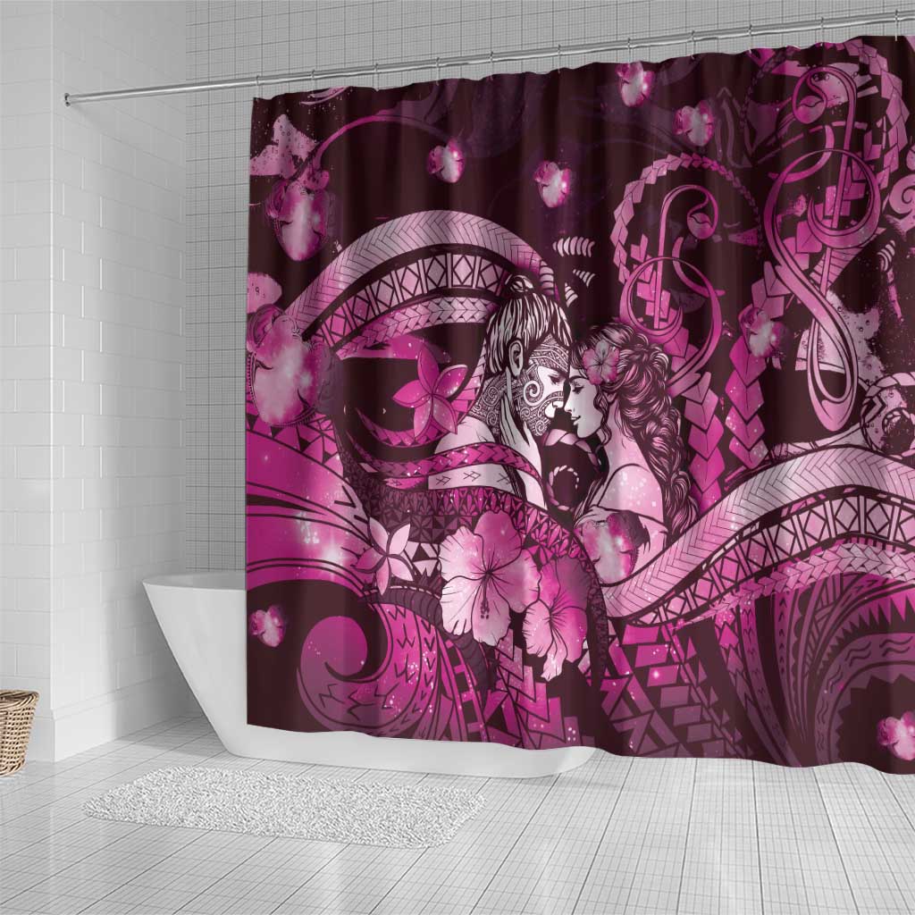 Maori Romantic Valentine Shower Curtain The Hongi Kiss Pink Galaxy