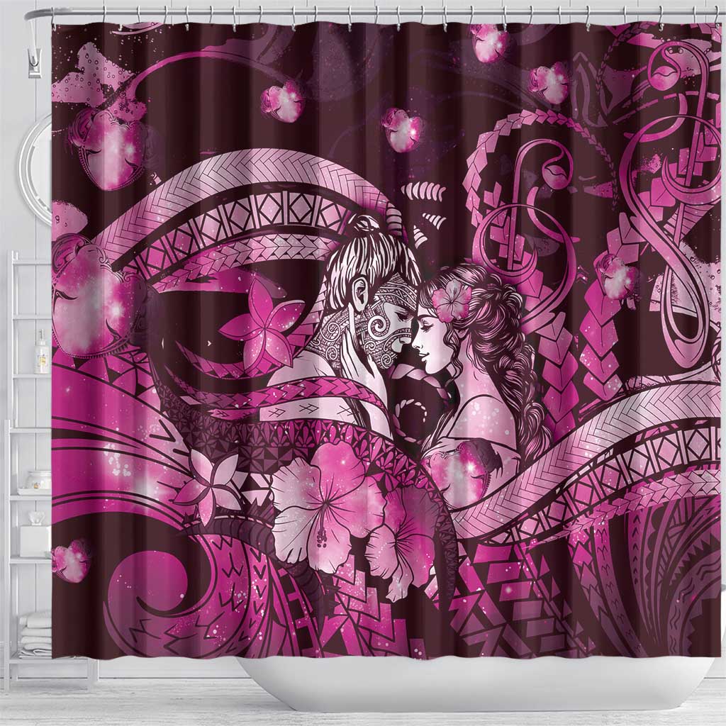 Maori Romantic Valentine Shower Curtain The Hongi Kiss Pink Galaxy