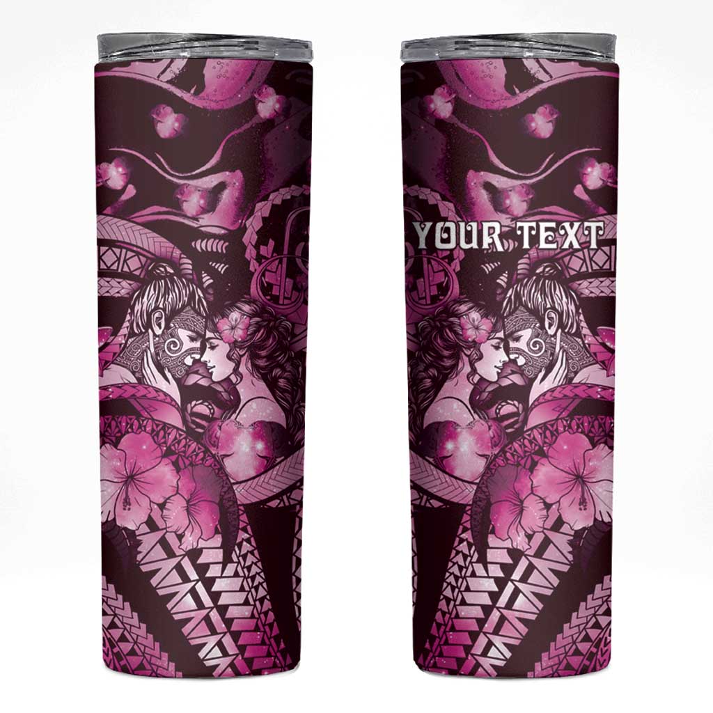 Personalised Maori Romantic Valentine Skinny Tumbler The Hongi Kiss Pink Galaxy