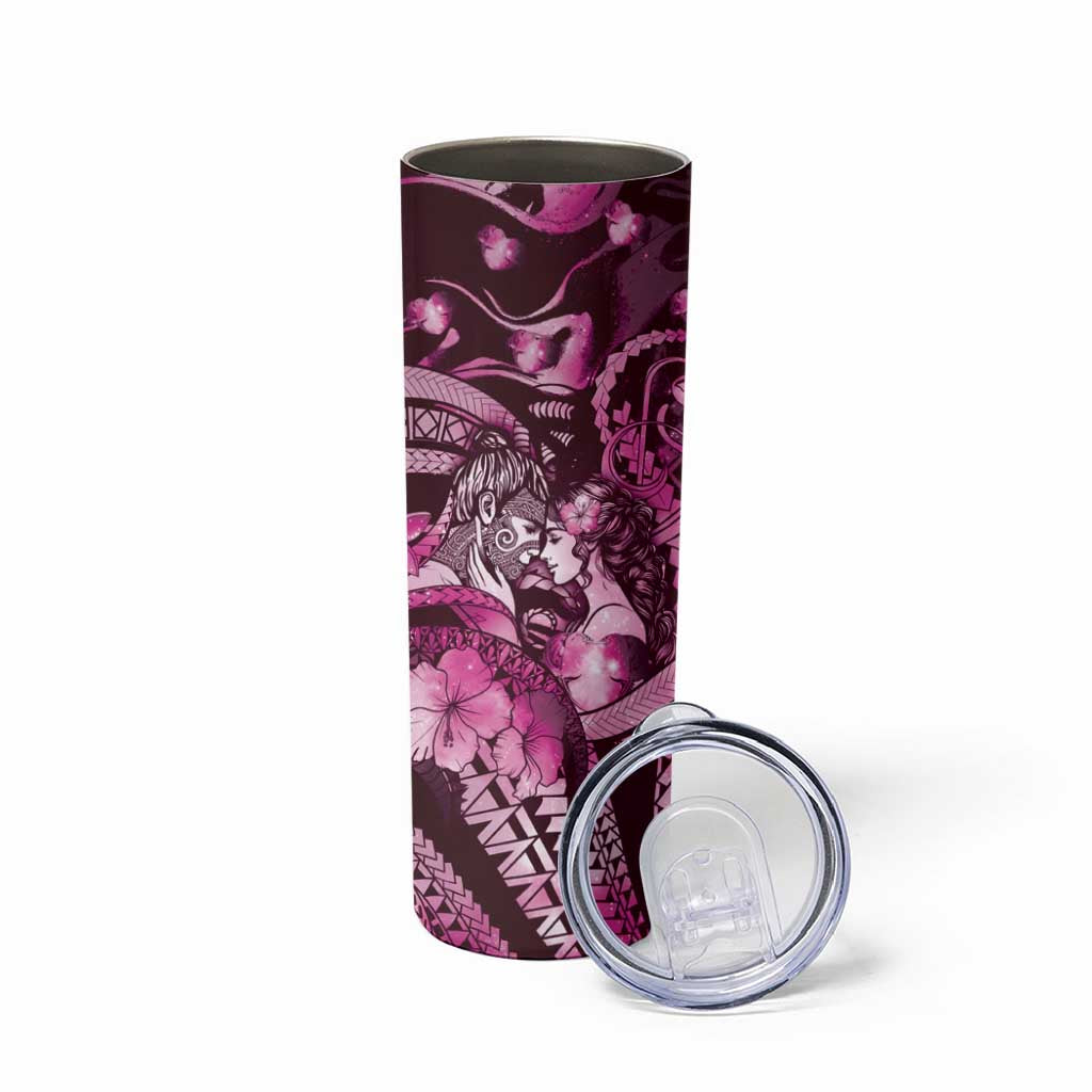 Personalised Maori Romantic Valentine Skinny Tumbler The Hongi Kiss Pink Galaxy