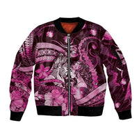 Personalised Maori Romantic Valentine Sleeve Zip Bomber Jacket The Hongi Kiss Pink Galaxy