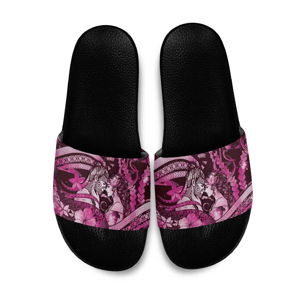 Maori Romantic Valentine Slide Sandals The Hongi Kiss Pink Galaxy