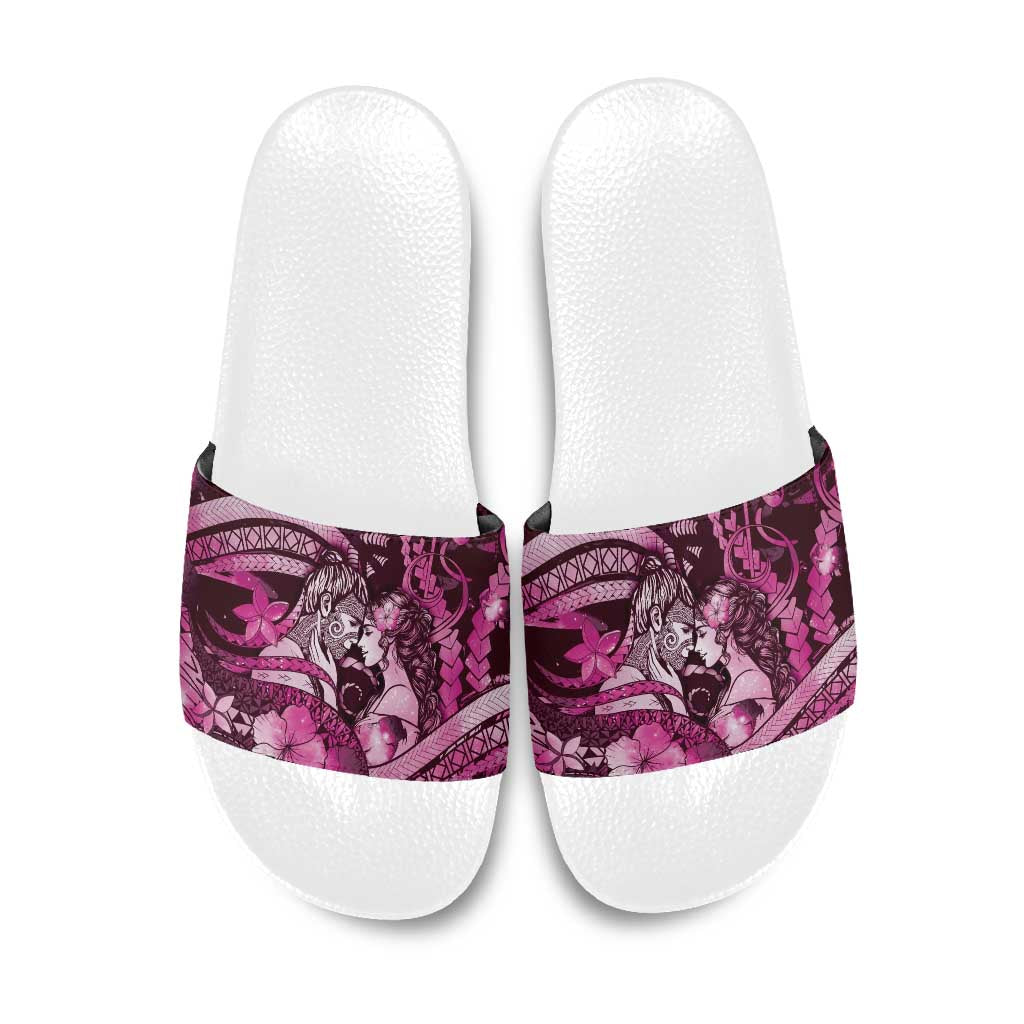 Maori Romantic Valentine Slide Sandals The Hongi Kiss Pink Galaxy