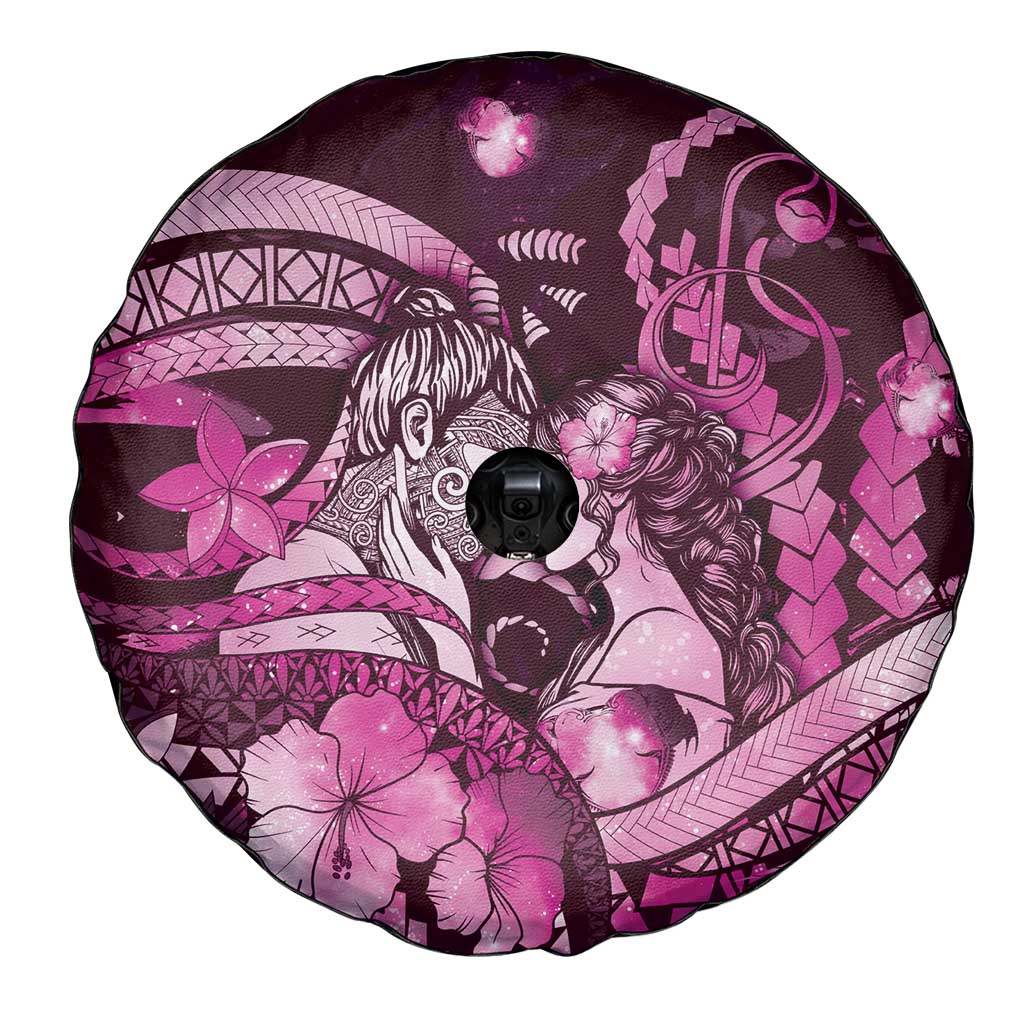 Maori Romantic Valentine Spare Tire Cover The Hongi Kiss Pink Galaxy DT05 - Polynesian Pride