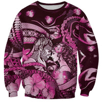 Personalised Maori Romantic Valentine Sweatshirt The Hongi Kiss Pink Galaxy