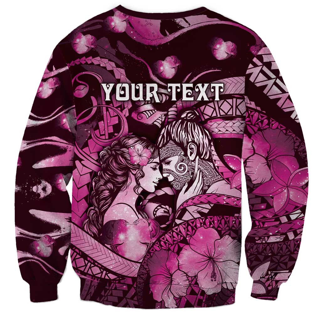 Personalised Maori Romantic Valentine Sweatshirt The Hongi Kiss Pink Galaxy