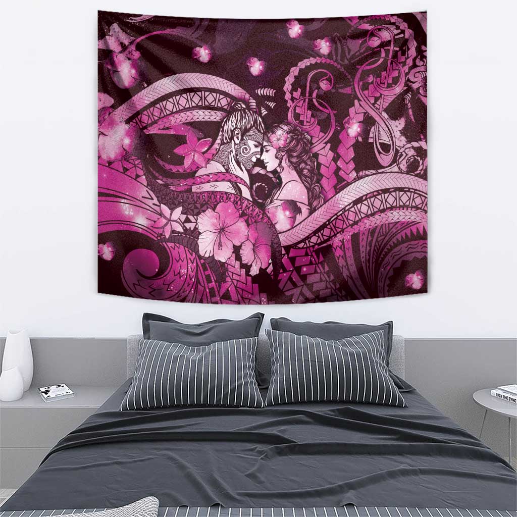 Maori Romantic Valentine Tapestry The Hongi Kiss Pink Galaxy