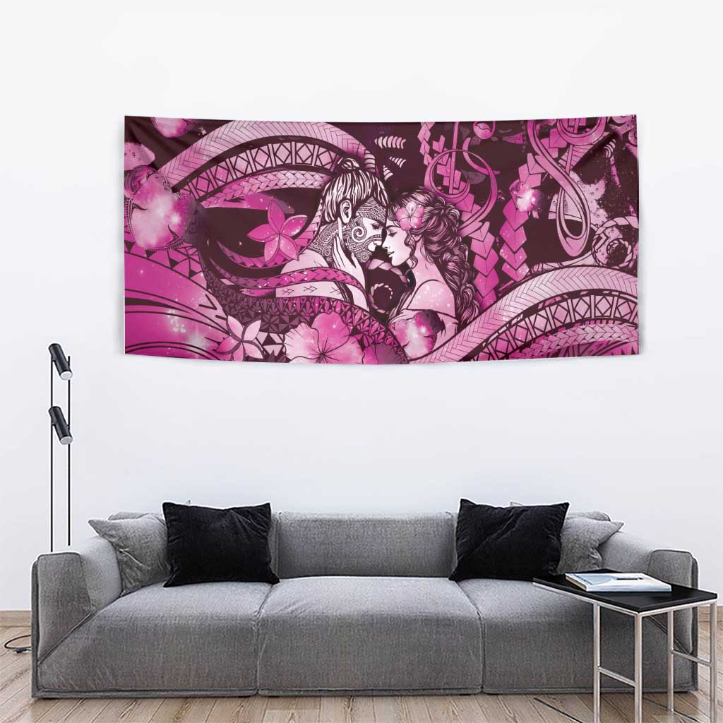 Maori Romantic Valentine Tapestry The Hongi Kiss Pink Galaxy