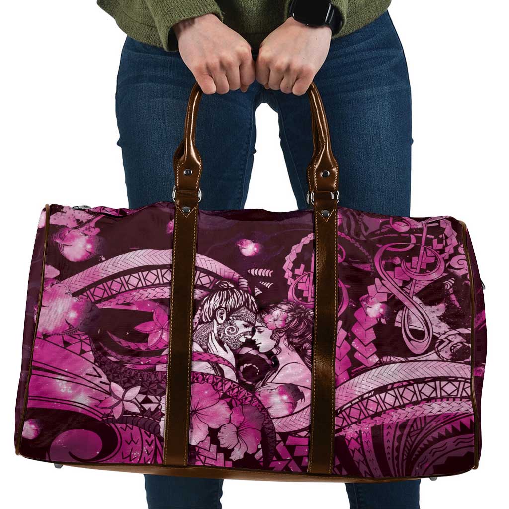 Maori Romantic Valentine Travel Bag The Hongi Kiss Pink Galaxy