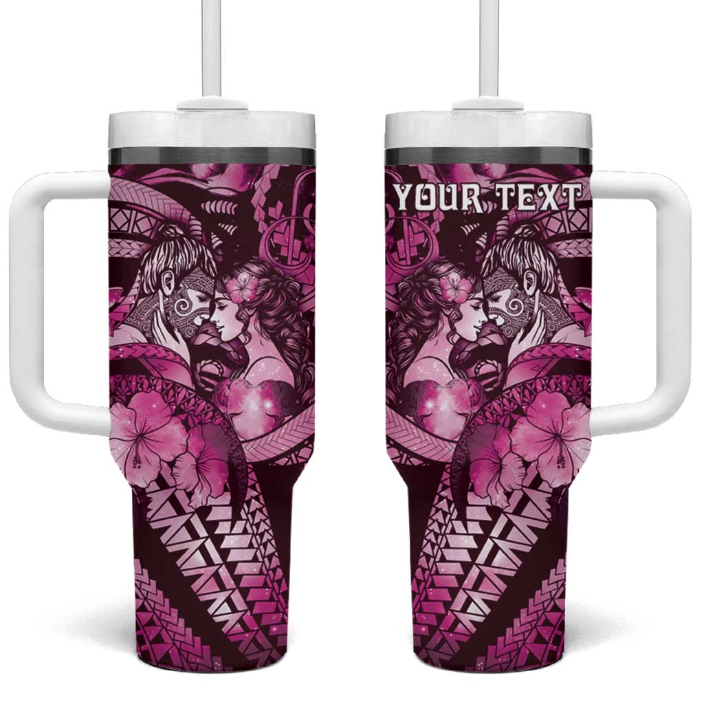 Personalised Maori Romantic Valentine Tumbler With Handle The Hongi Kiss Pink Galaxy