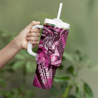 Personalised Maori Romantic Valentine Tumbler With Handle The Hongi Kiss Pink Galaxy