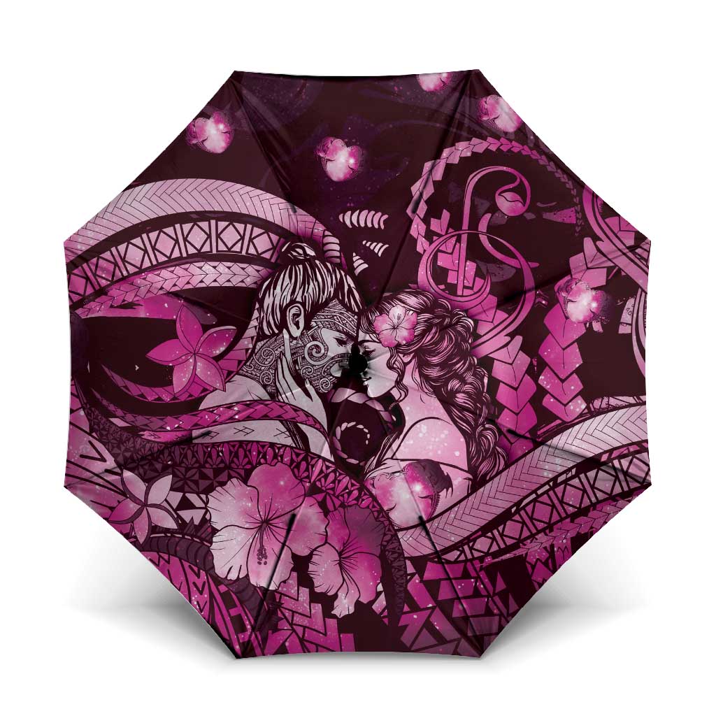 Maori Romantic Valentine Umbrella The Hongi Kiss Pink Galaxy