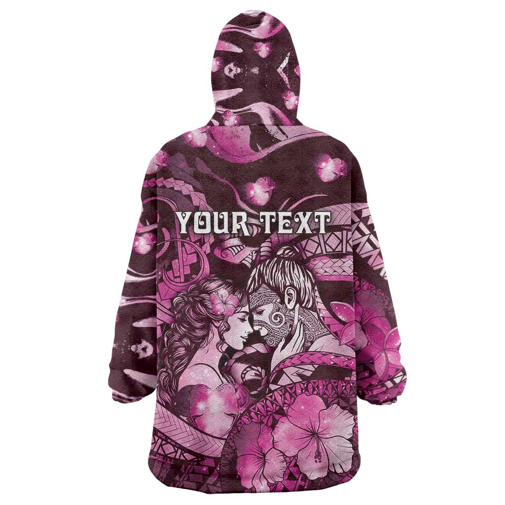 Personalised Maori Romantic Valentine Wearable Blanket Hoodie The Hongi Kiss Pink Galaxy