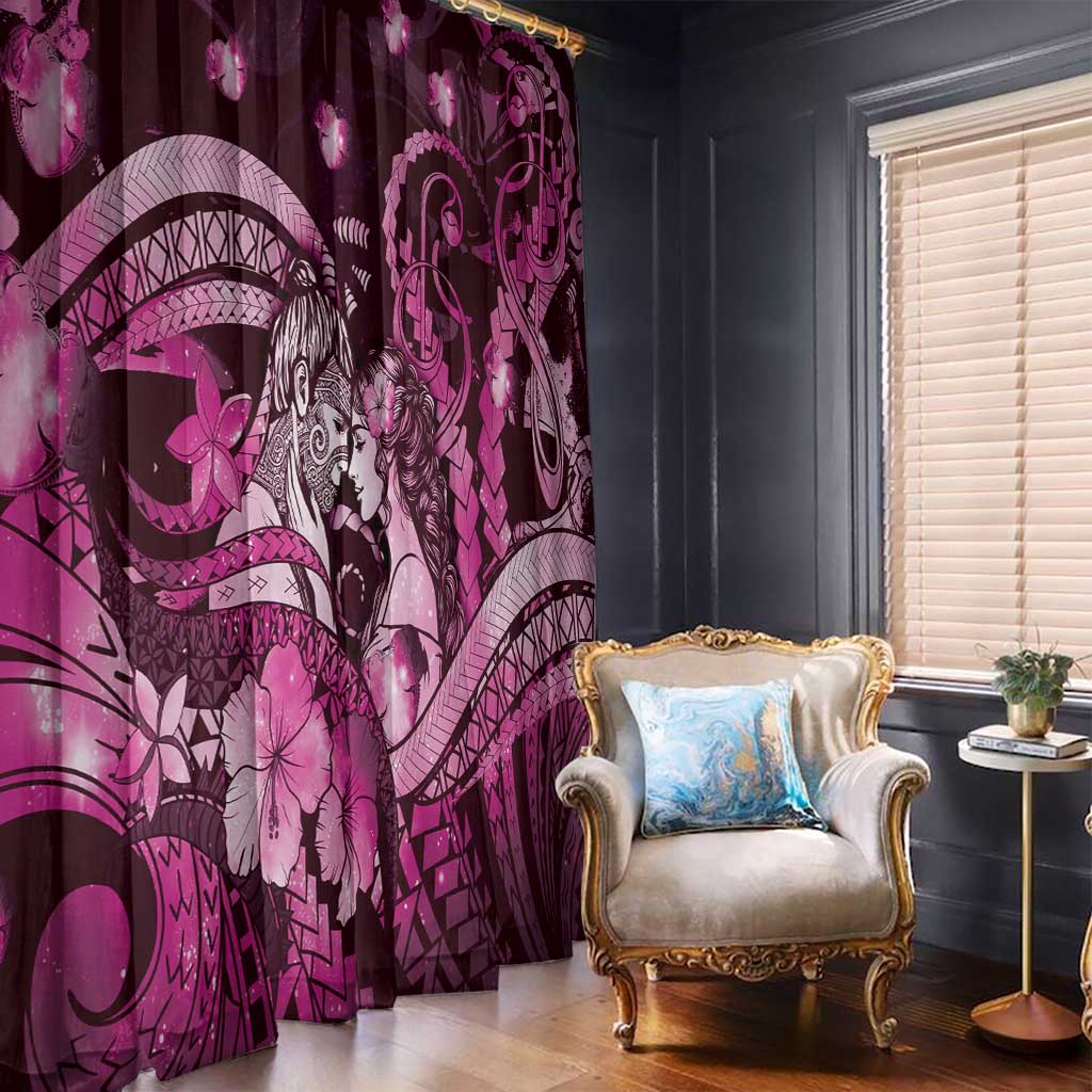 Maori Romantic Valentine Window Curtain The Hongi Kiss Pink Galaxy