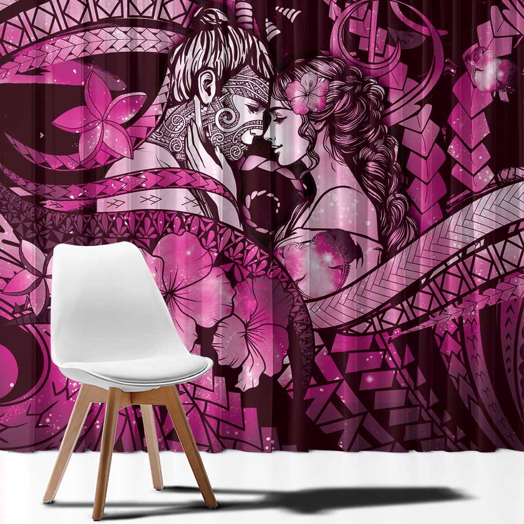 Maori Romantic Valentine Window Curtain The Hongi Kiss Pink Galaxy