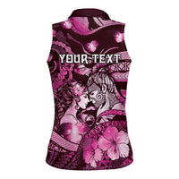 Personalised Maori Romantic Valentine Women Sleeveless Polo Shirt The Hongi Kiss Pink Galaxy