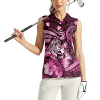 Personalised Maori Romantic Valentine Women Sleeveless Polo Shirt The Hongi Kiss Pink Galaxy