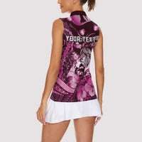 Personalised Maori Romantic Valentine Women Sleeveless Polo Shirt The Hongi Kiss Pink Galaxy