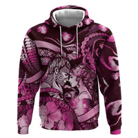 Personalised Maori Romantic Valentine Zip Hoodie The Hongi Kiss Pink Galaxy