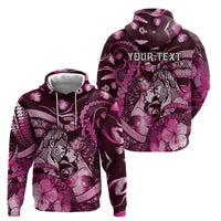 Personalised Maori Romantic Valentine Zip Hoodie The Hongi Kiss Pink Galaxy